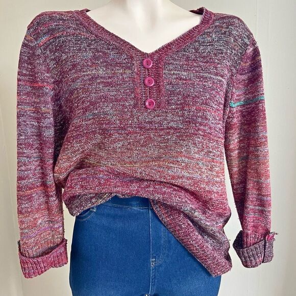 Christopher & Banks Ombré Knit Sweater L Henley Button Front Pullover - Picture 1 of 8